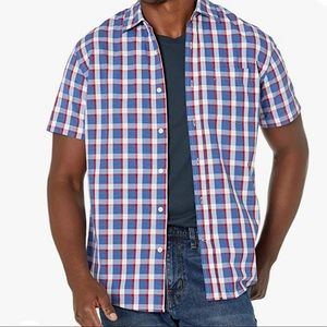 Mens Red/White/Blue Short Sleeve Button Up, Size XL